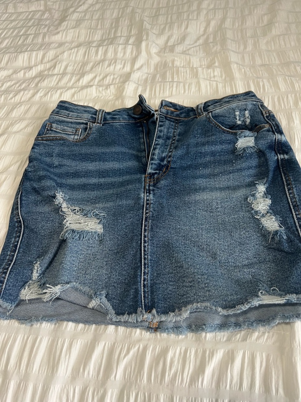 Wax Jean Distressed Dark Blue Denim Mini Skirt